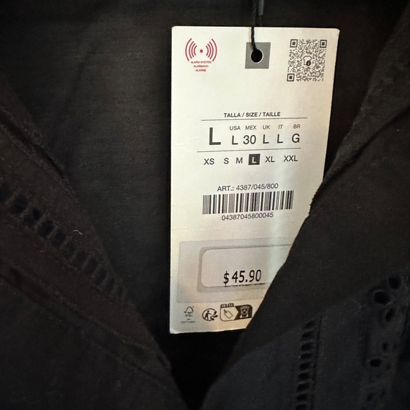 ZARA Embroidered Lace Trim Shirt — Black | Size Large | New With Tags - Picture 2 of 6